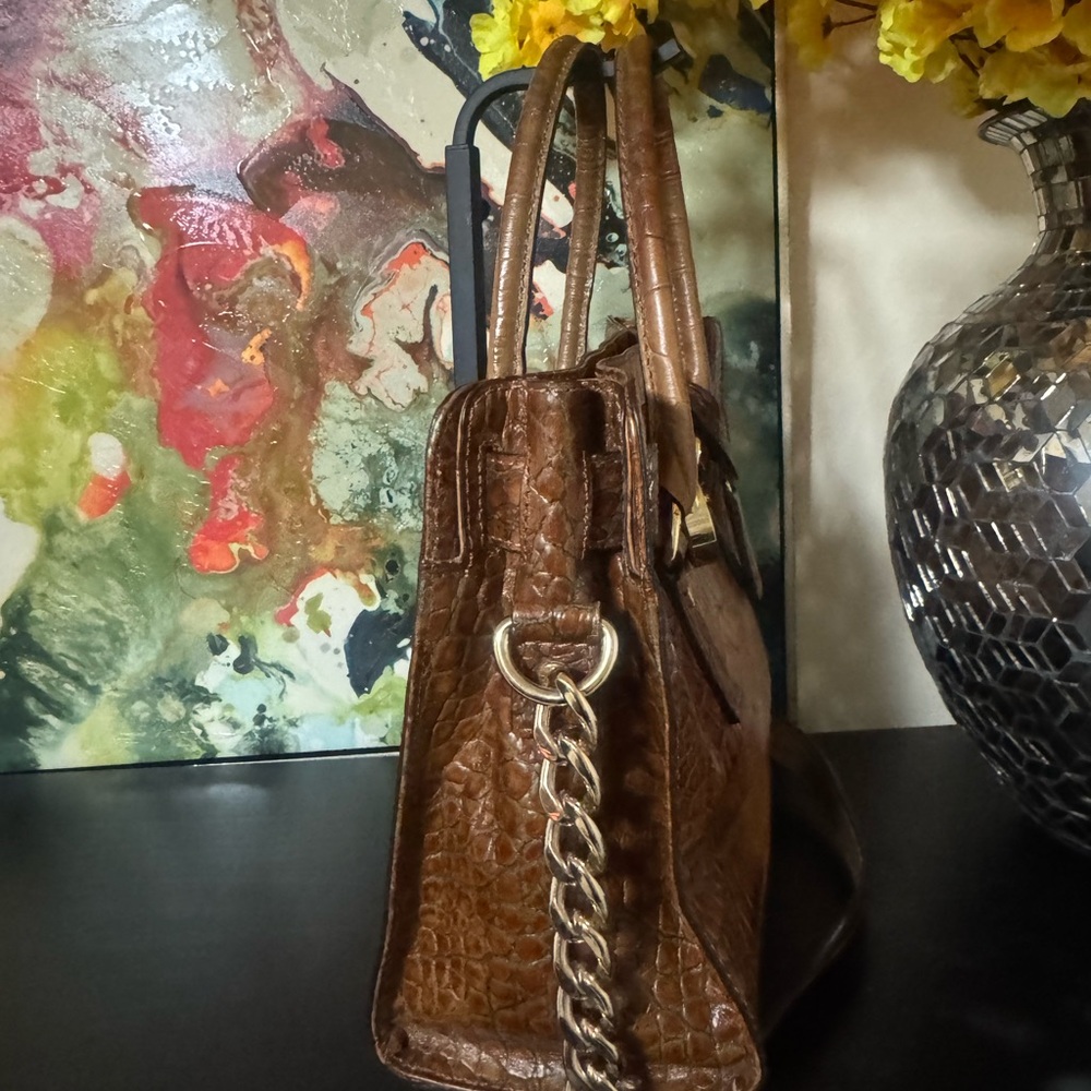 Michael Kors Brown Crocodile-Embossed Satchel - Picture 3 of 6